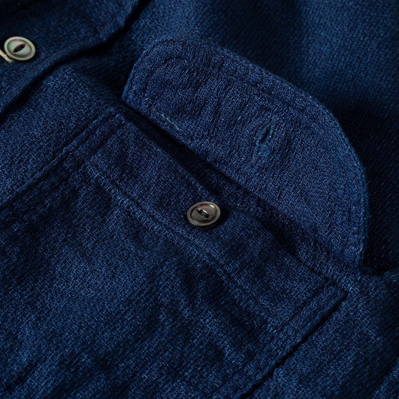détail poche flâneurs FOB Factory F3507 Indigo Panama Double Gauze Navy