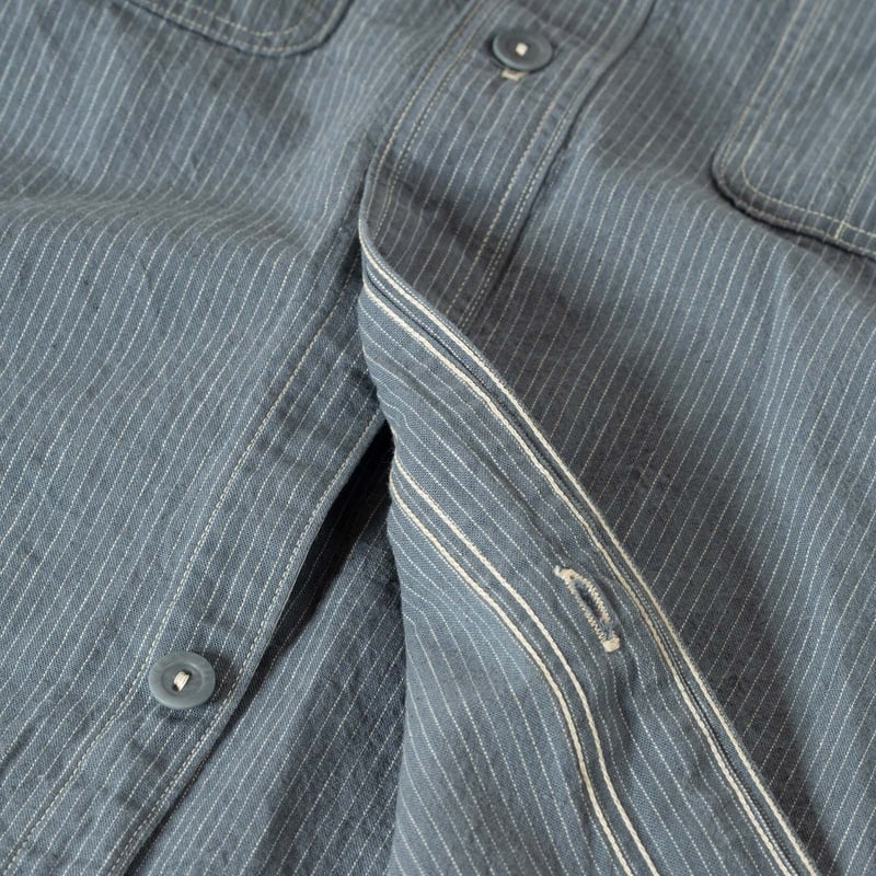image of flaneurs, detail of a button on a WAREHOUSE & CO vintage shirt, SS25