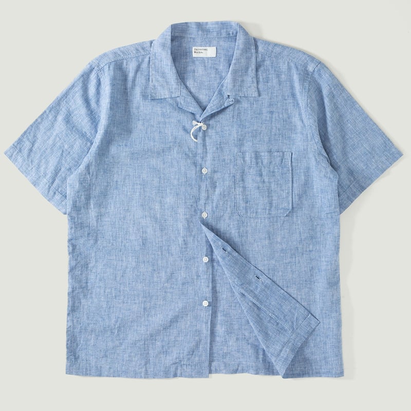 vignette-flâneurs-Universal-Works-Road Shirt Slub Linen Mix Blue