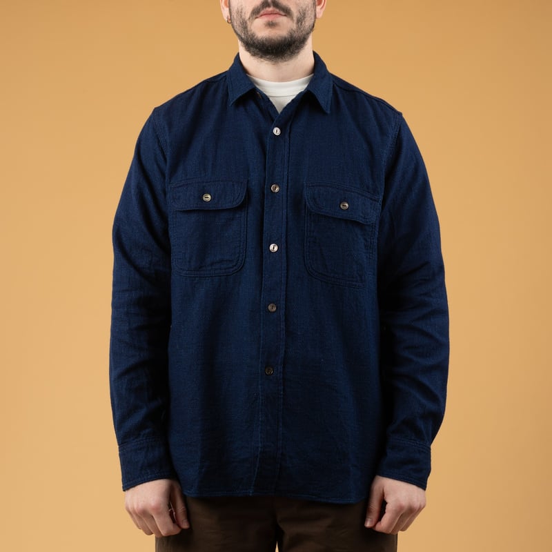 Image flâneurs FOB FACTORY  F3507 Indigo Panama Double Gauze Navy (2)