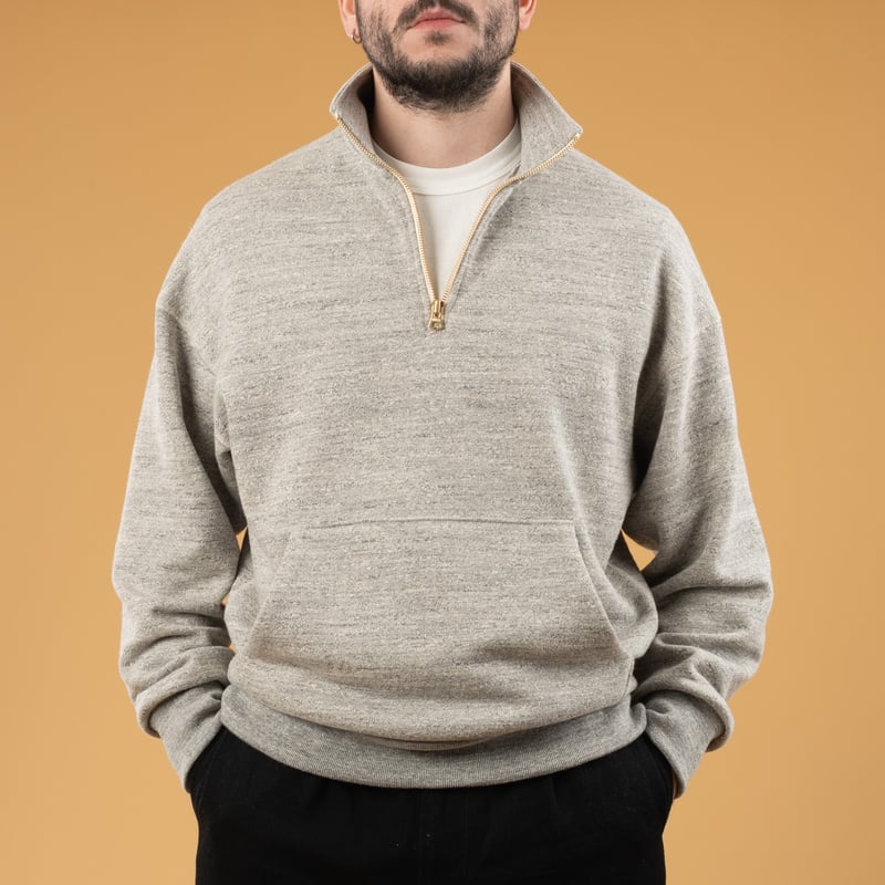 Image flâneurs JACKMAN  GG Sweat Half-Zip Heather Gray porté de face