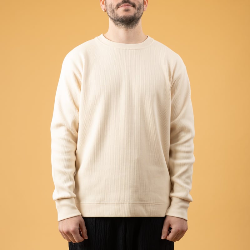 NITTO KNITWEAR Vahe Long Sleeve T-Shirt Natural images of loafers worn from the front