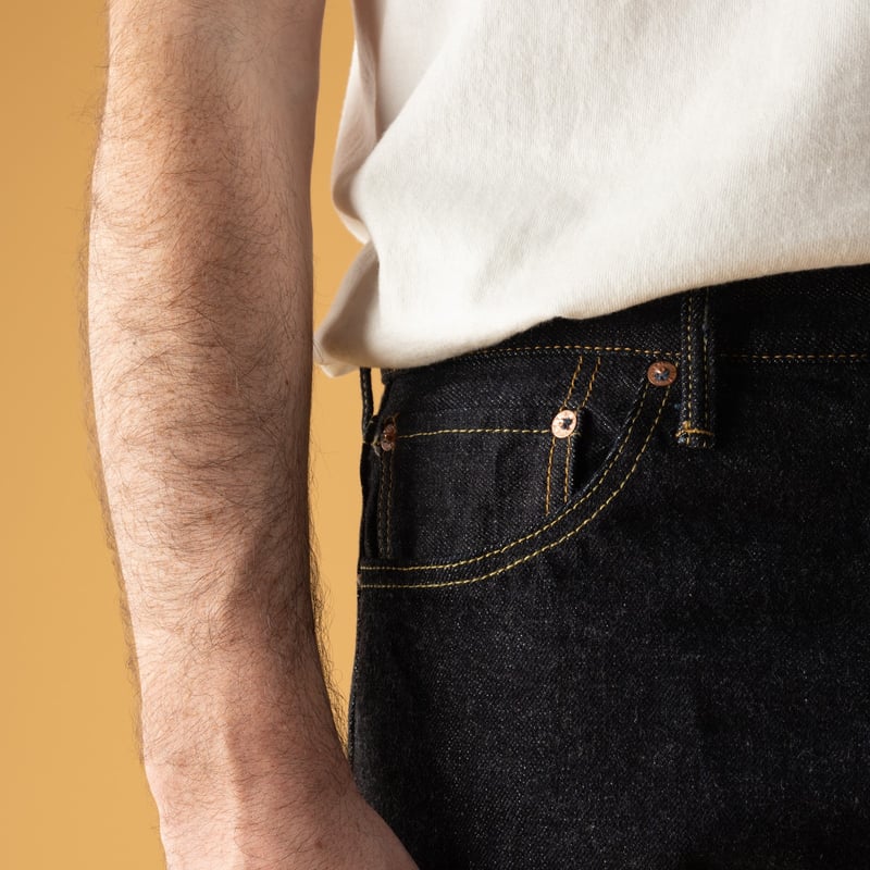 ONI Wanderers 15oz Low Tension Selvedge Denim, worn image of the coin pocket