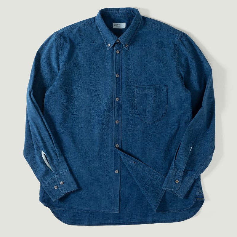 chemise UNIVERSAL WORKS Lazy Day Shirt Washed Indigo Seersucker vignette flâneurs