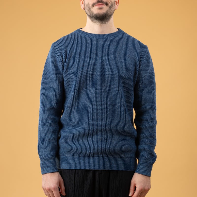 Image flâneurs pull MOONCASTLE_Cotton Heavy Weight Crew Neck Vintage Blue de face
