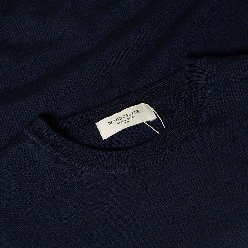 detail col flâneurs MOONCASTLE  Pull Mérinos Manches Longues Col Rond Navy