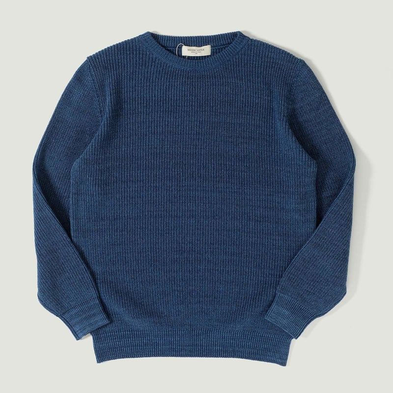 Vignettes flâneurs pull Mooncastle Cotton Heavy Weight Crew Neck Vintage Blue