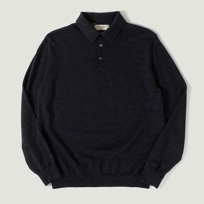 Vignettes flâneurs Pull Mérinos Manches Longues Col Polo Dark Grey
