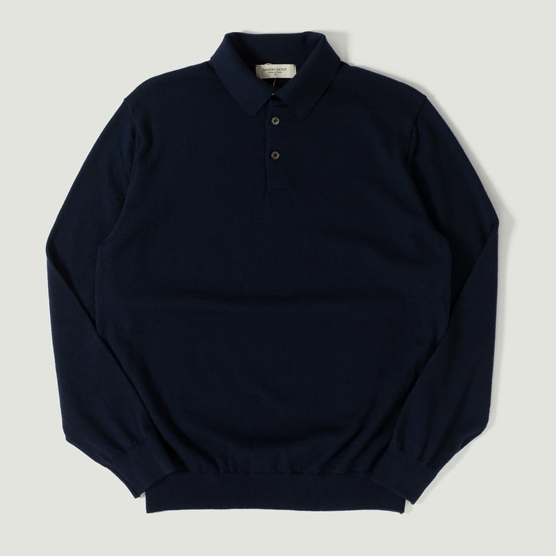 Vignettes flâneurs Pull Mérinos Manches Longues Col Polo Navy