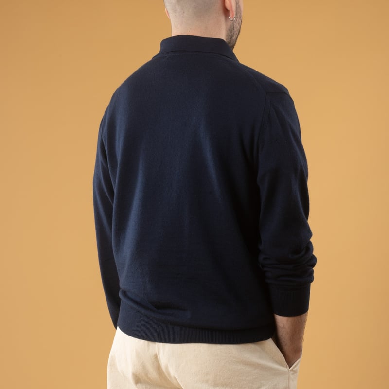 Image flâneurs Pull Mooncastle Mérinos Manches Longues Col Polo Navy