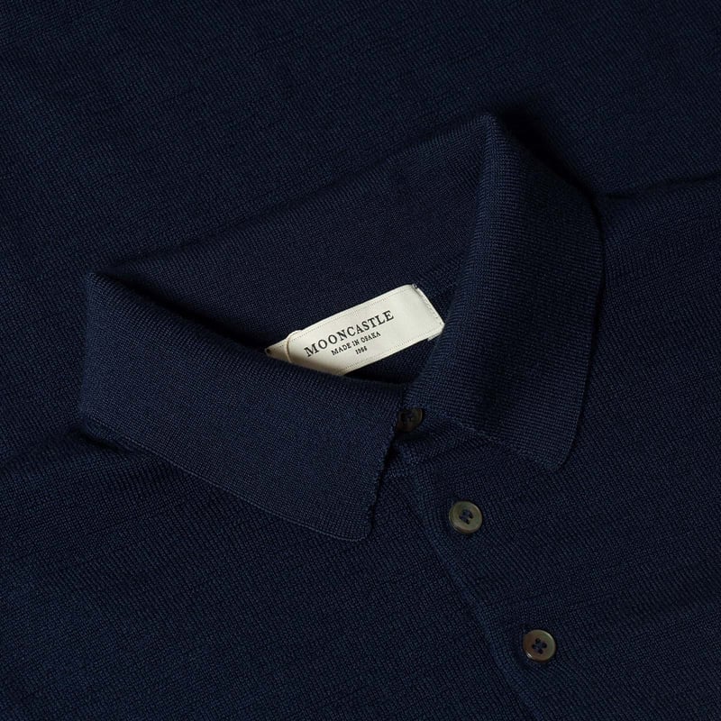 détail col flâneurs Image Pull Mooncastle Mérinos Manches Longues Col Polo Navy