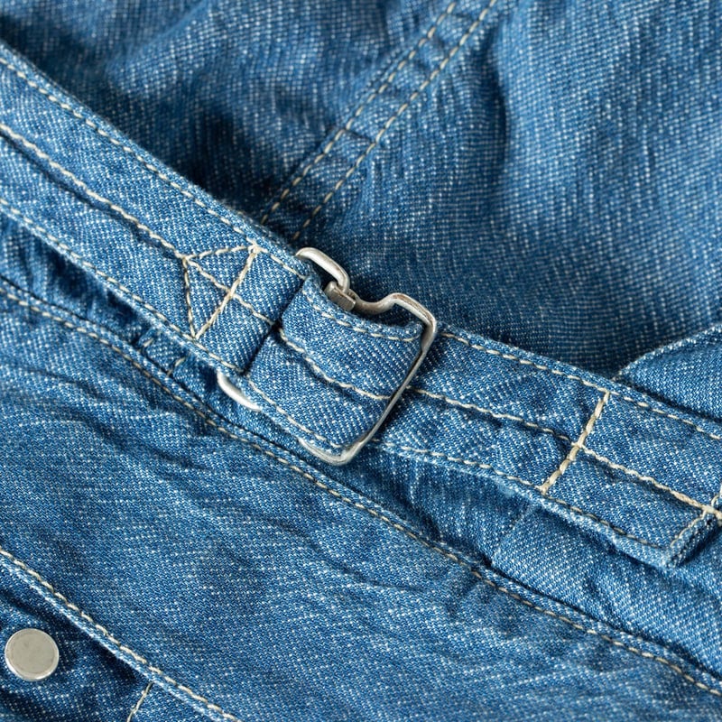 détail back cinch flâneurs SEUVAS Denim Trucker Jacket Indigo Blue