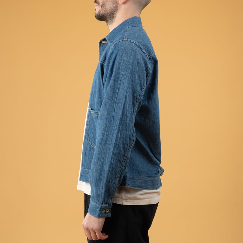 Image flâneurs SEUVAS Denim Trucker Jacket Indigo Blue profil