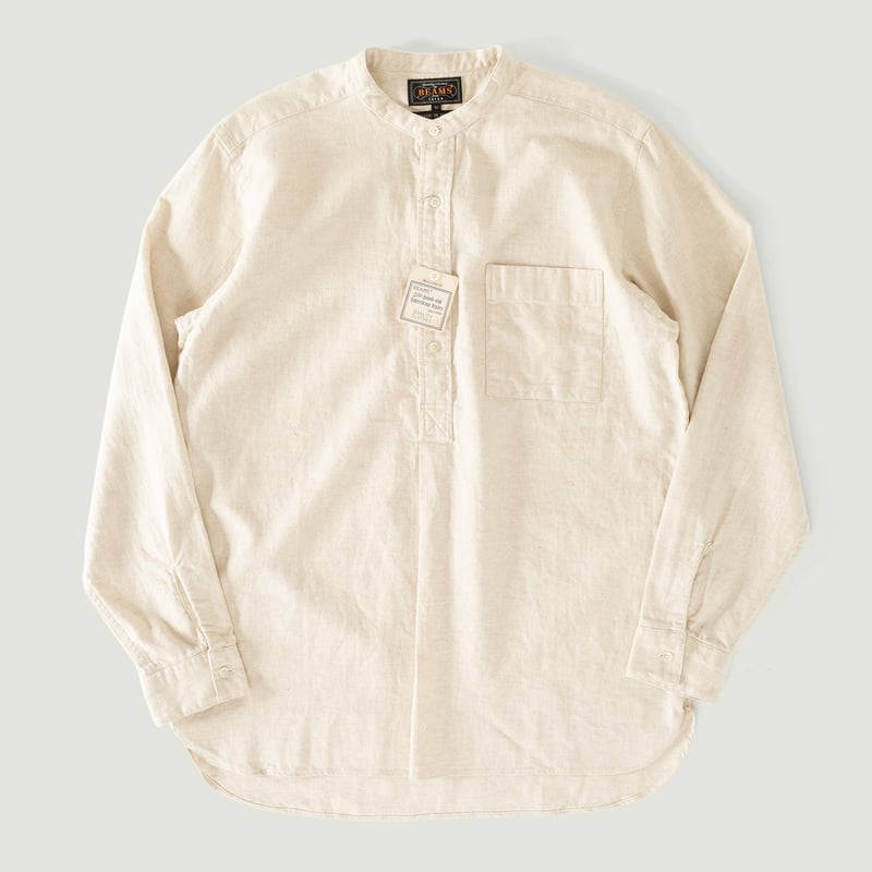 Vignette flâneurs BEAMS PLUS Band Collar Pullover Herringbone Natural