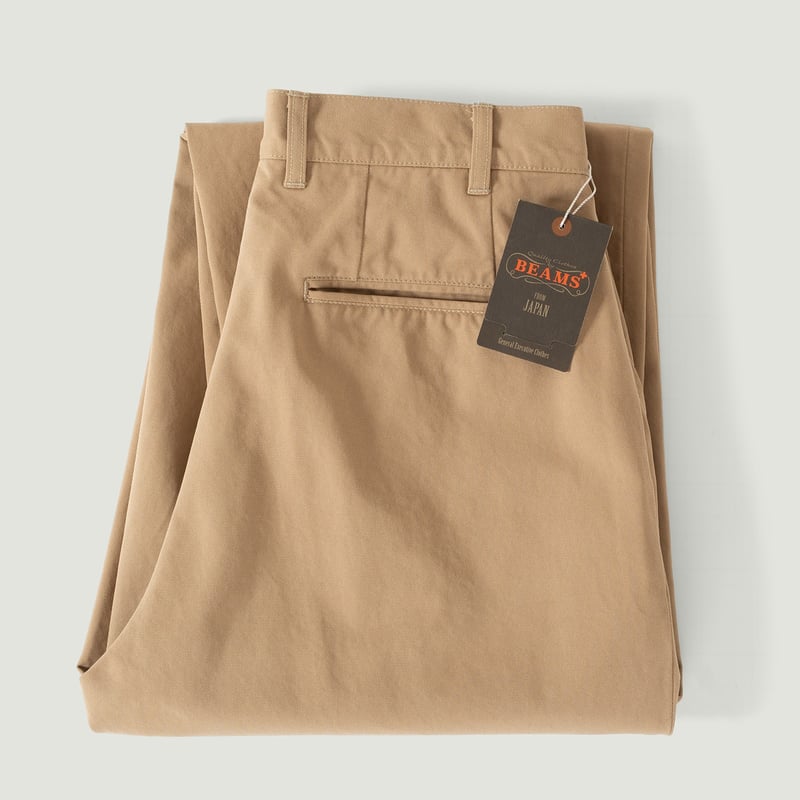 Vignettes flâneurs BEAMS PLUS 2 Pleats Trousers Long Twill Khaki