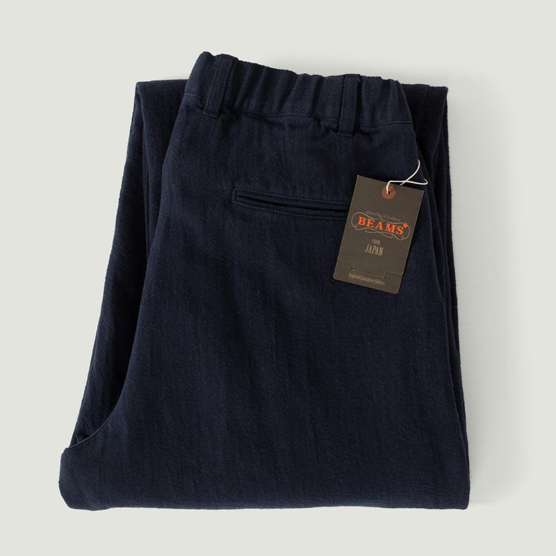 vignette flâneurs Beams Plus 2 Pleats Relax Trousers Linen Cotton Navy