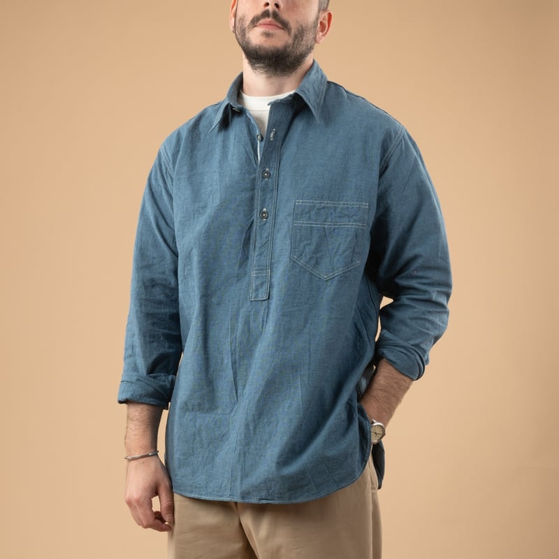 Image_Flâneurs_WAREHOUSE & CO. / Lot. 3059 Pullover Chambray Shirts Navy_de-face_alt