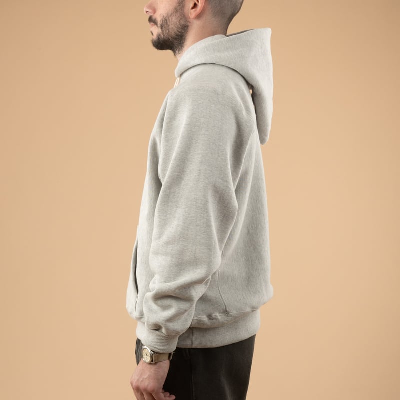 Image-FlâneursLot. 484 Plain Hooded Sweatshirt Heather-Greyt_de-profil