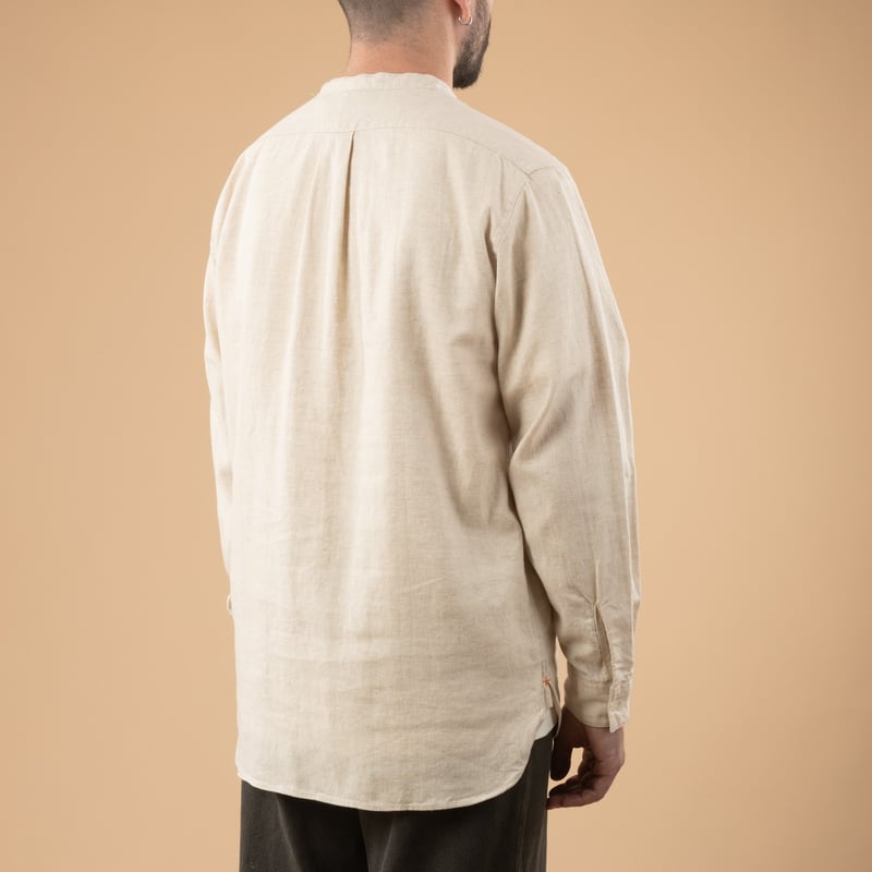 flâneurs BEAMS PLUS Band Collar Pullover Herringbone Natural_de-dos
