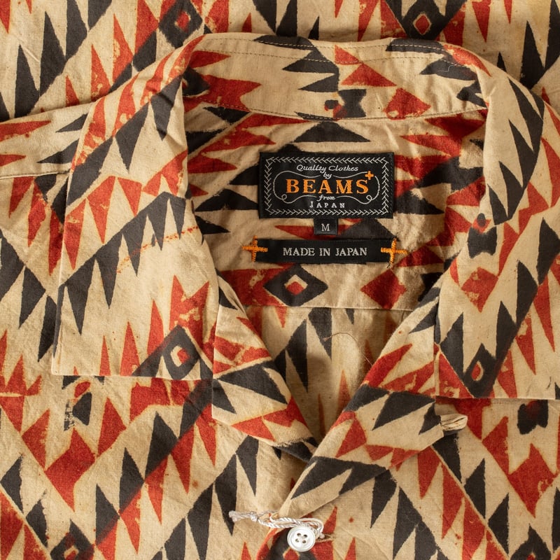 image flâneurs BEAMS PLUS Open Collar Shirt Block Print Zig-Zag Beige col