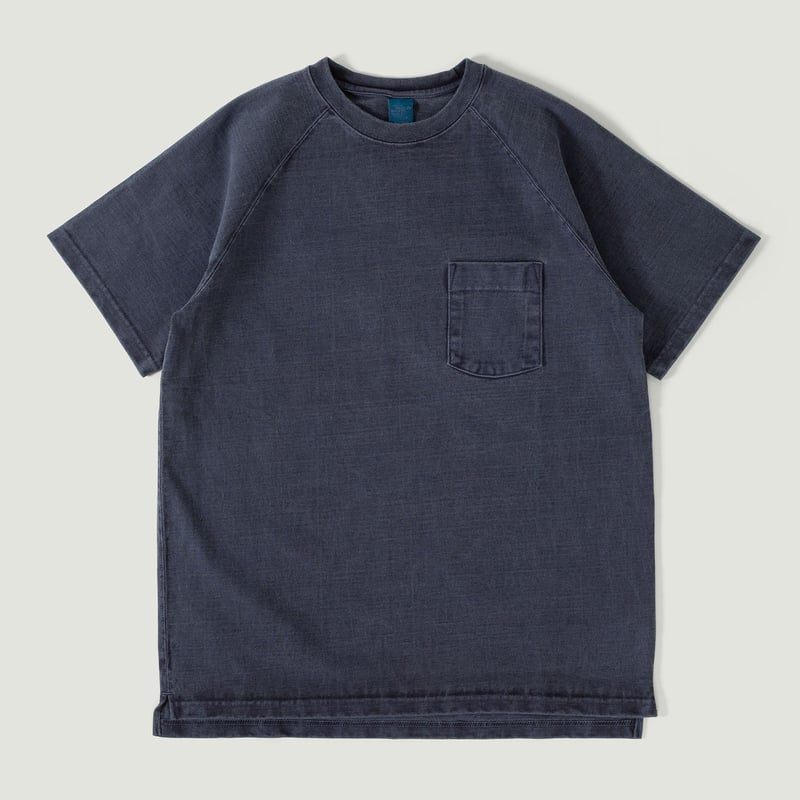 Heavy Raglan Pocket Tee P-navy with short sleeves and thick fabric - GOOD ON brand patch
