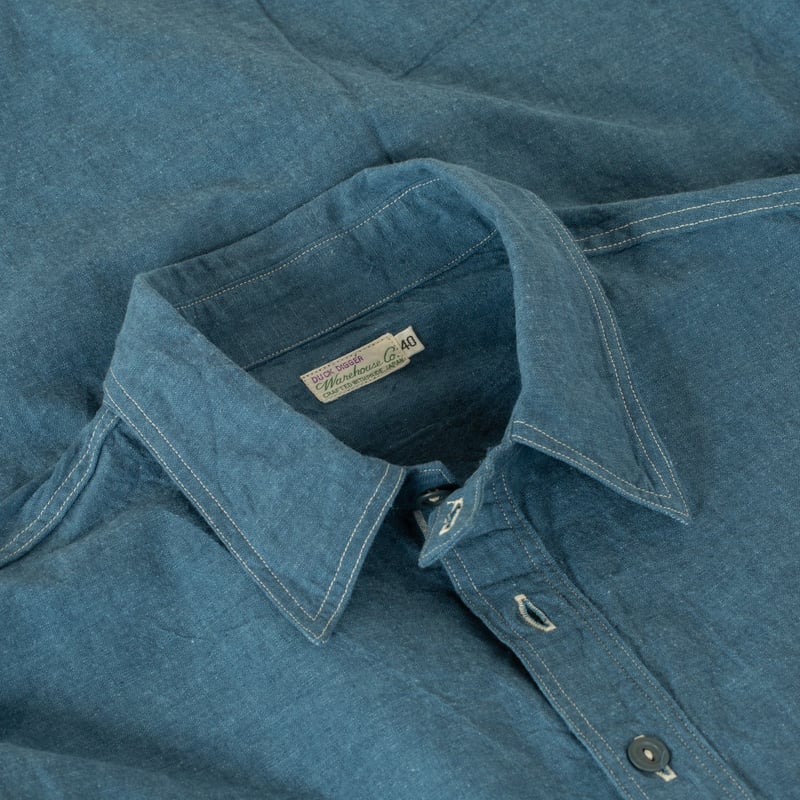 image flâneurs col chemise denim militaire WAREHOUSE & CO.  Lot. 3059 Pullover Chambray Shirts Navy