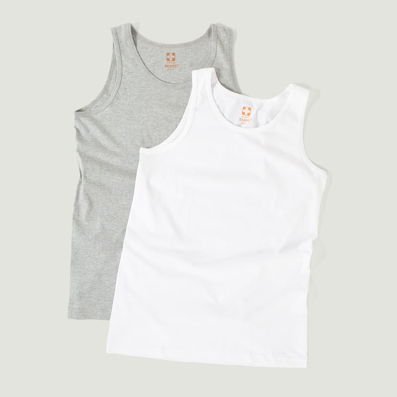 image deux flâneurs  debardeur basic BEAMS PLUS 2 Pack Tank Top White + T.Grey
