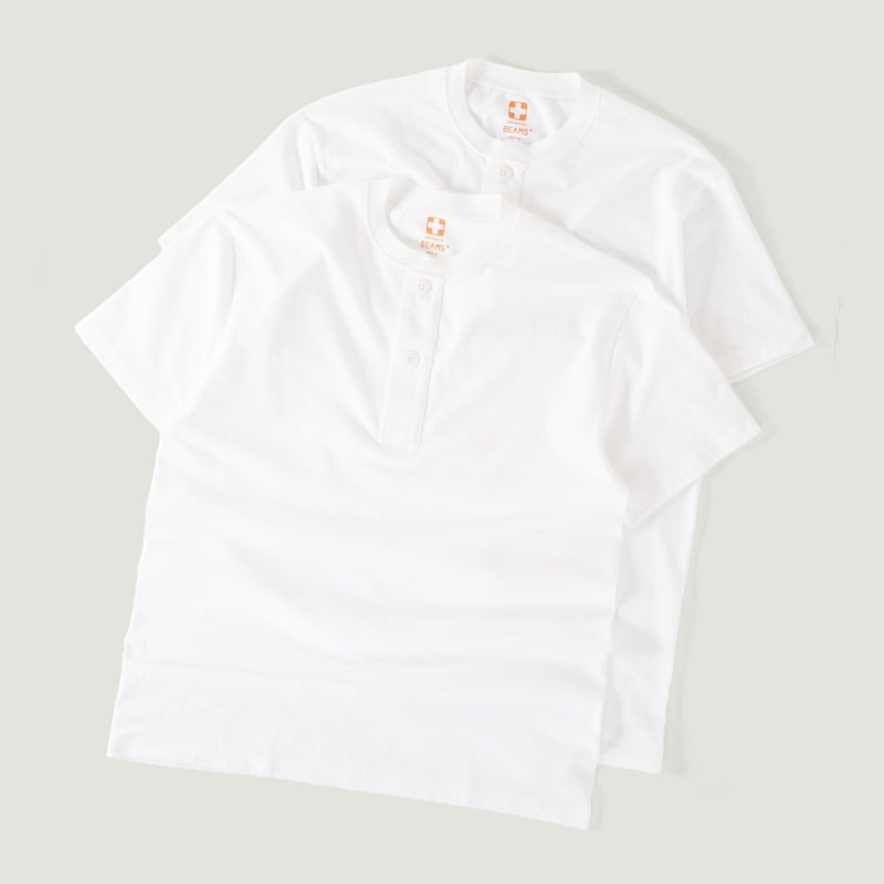 2 loungers, basic henley t-shirt, BEAMS PLUS 2 Pack Henley Tee White.