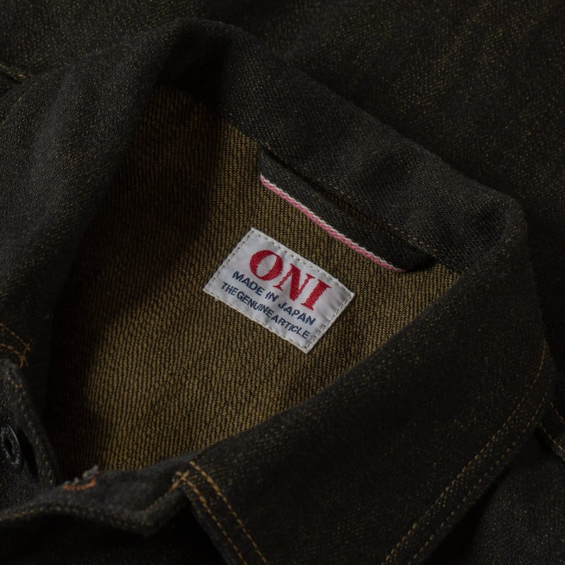 03100-BKOL 12.5oz Coverall Black X Olive Selvedge Denim