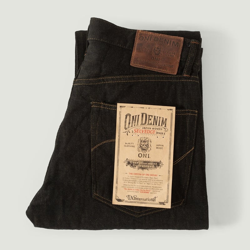 246-BKOL 12.5oz Neat Straight Black X Olive Selvedge Denim