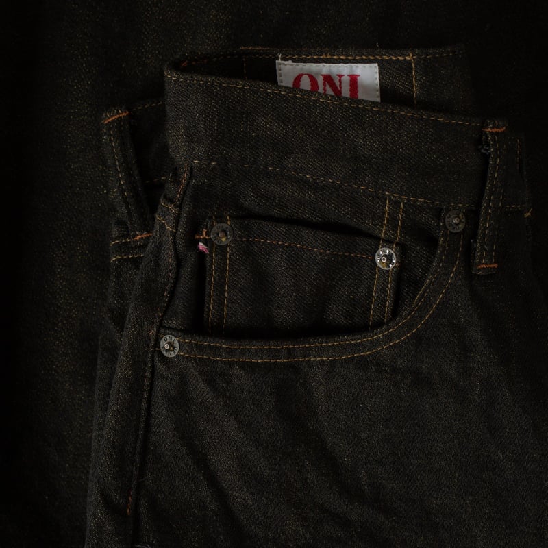 246-BKOL 12.5oz Neat Straight Black X Olive Selvedge Denim