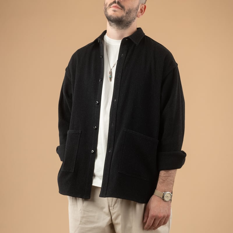 image flâneurs porté veste JAPAN BLUE JEANS Sashiko Big Shirt Jacket Black-4