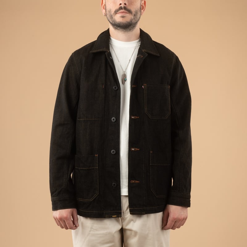 03100-BKOL 12.5oz Coverall Black X Olive Selvedge Denim