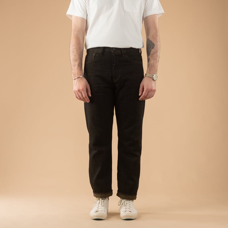 246-BKOL 12.5oz Neat Straight Black X Olive Selvedge Denim