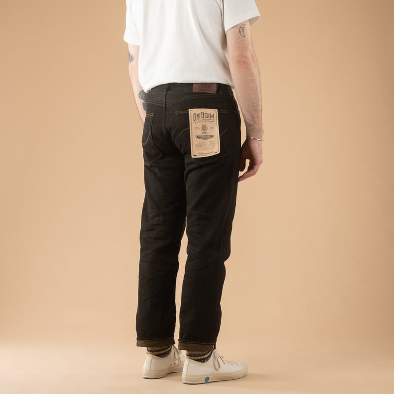 246-BKOL 12.5oz Neat Straight Black X Olive Selvedge Denim