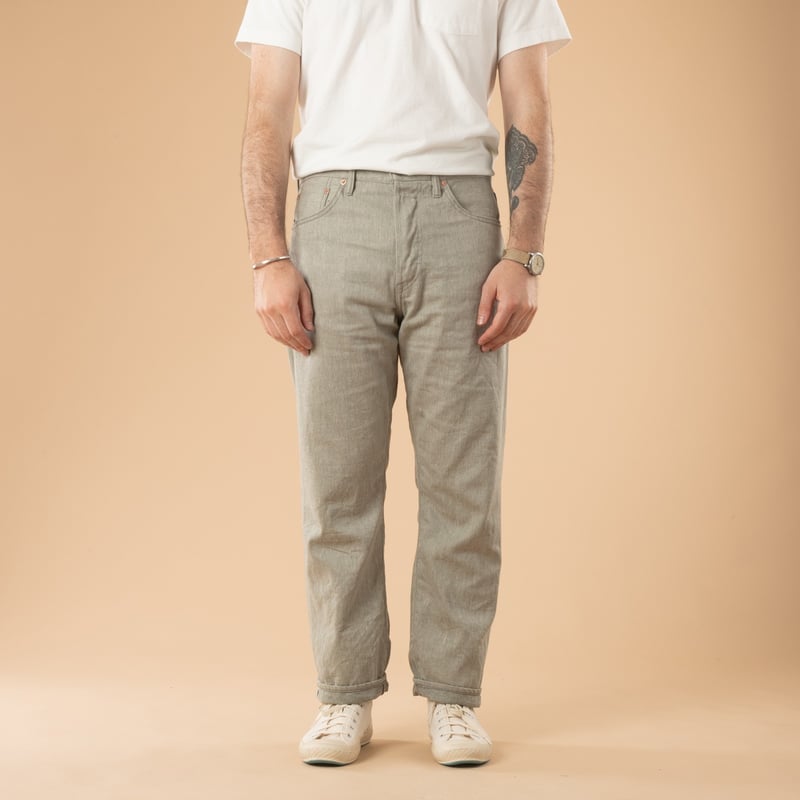 image de face flâneurs jeans gris Oni 246-MOKU 11oz Neat Straight Mixed Gray Selvedge Denim (2)