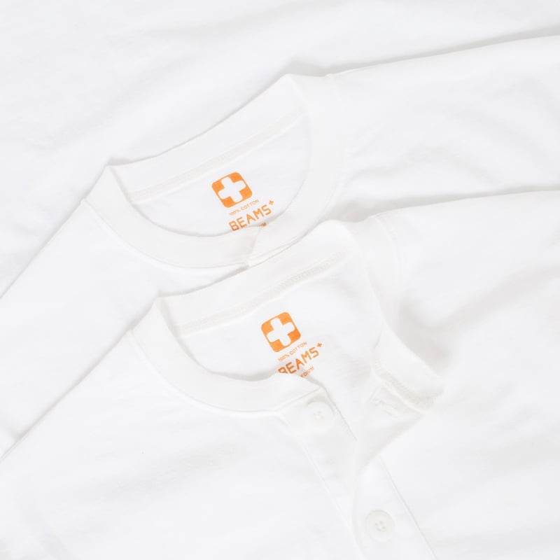 Basic BEAMS PLUS 2 Pack Henley Tee White