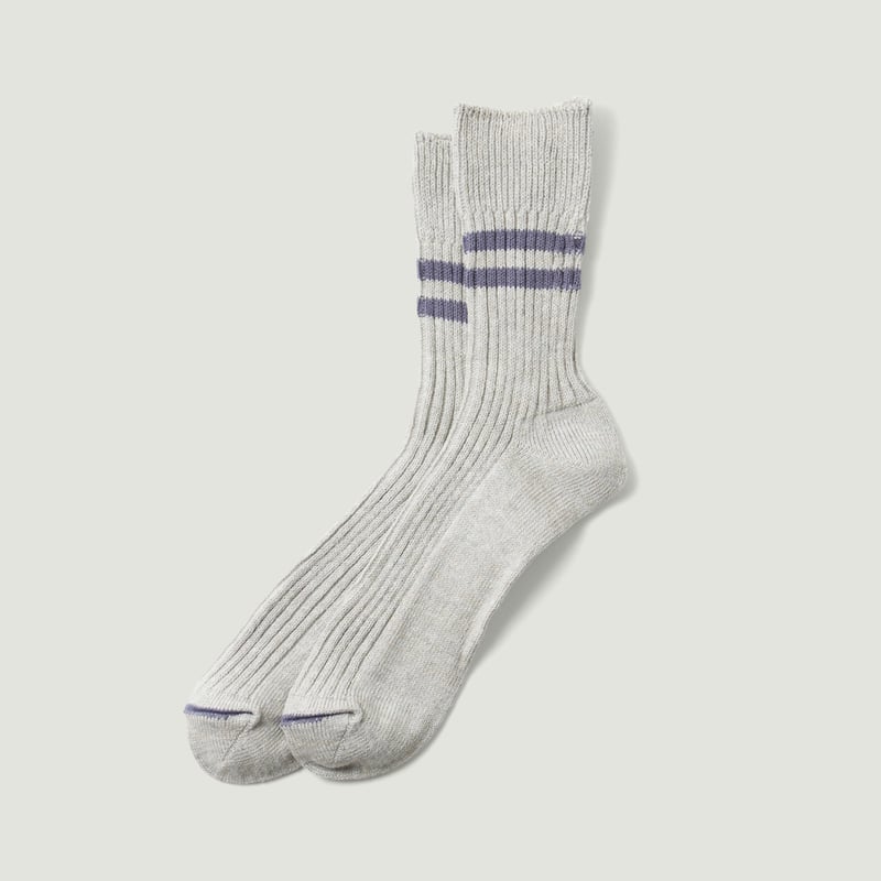 Image-Flâneurs_ROTOTO / Hemp/Organic Cotton Stripe Socks Gray/Purple Haze_Vignette