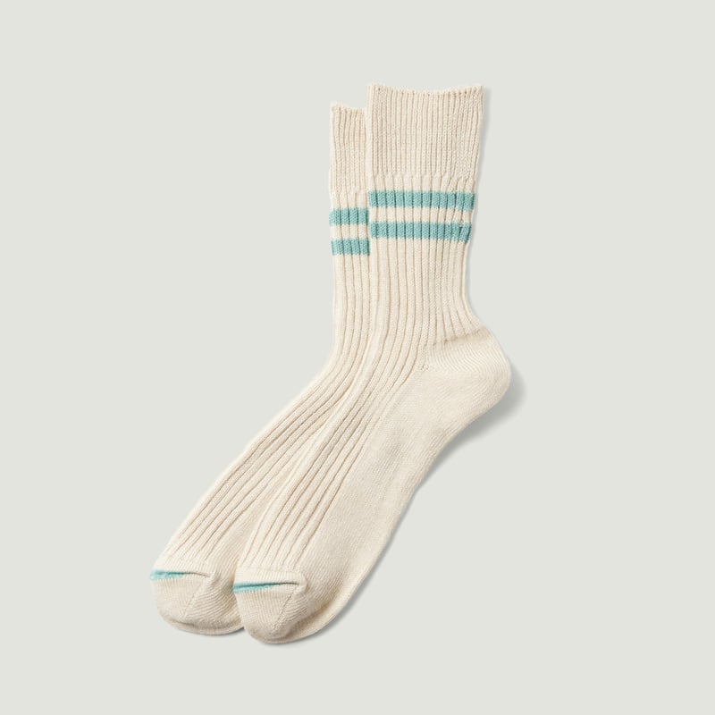 Image-Flâneurs_ROTOTO / Hemp/Organic Cotton Stripe Socks White Sand/Turquoise_Vignette