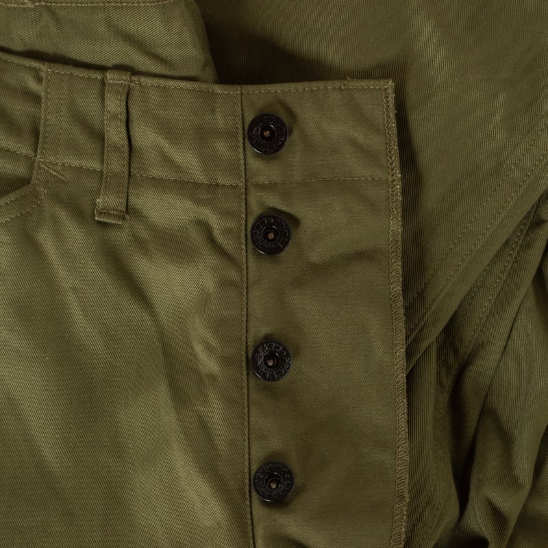 image détail boutonniere flâneurs pantalon SURE MFG 40's USN Trousers Vat Dye Olive-4