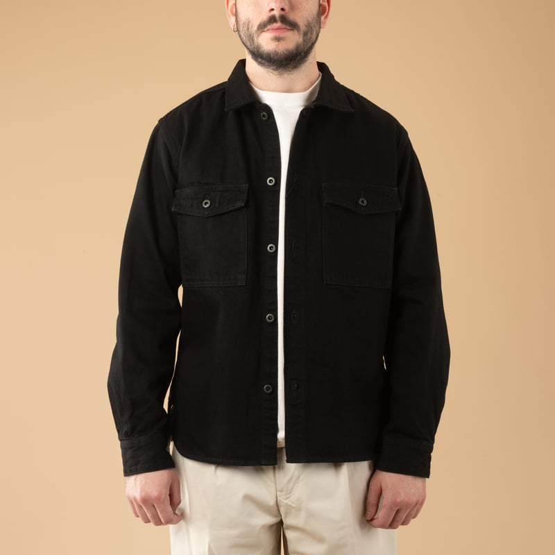 image flâneurs porté 13oz Denim CPO Shirt Jacket Black_de-face