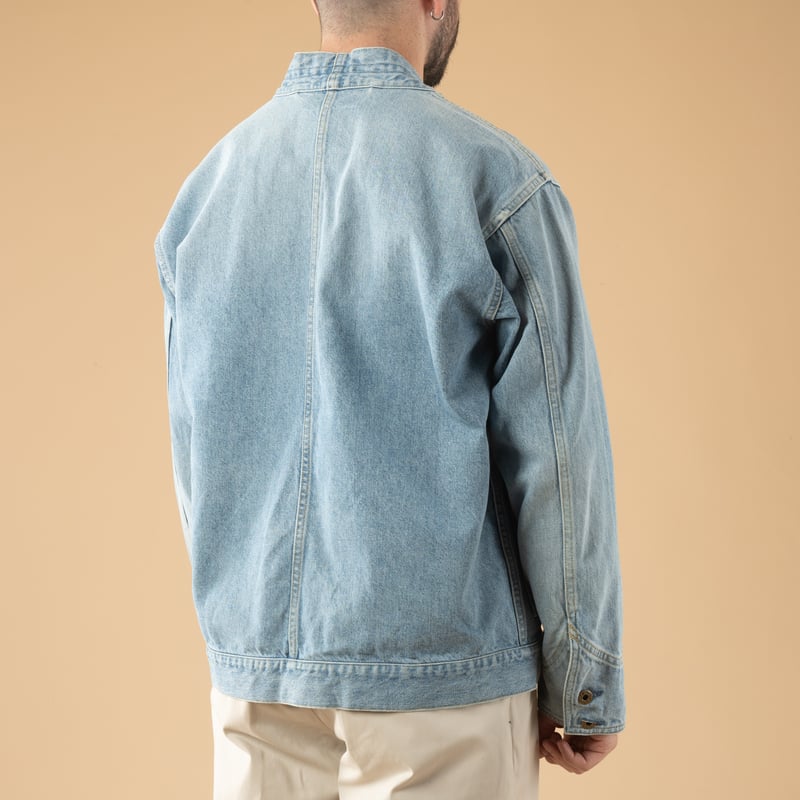 image flâneurs porté Denim Haori Fade Wash Indigo_de-dos