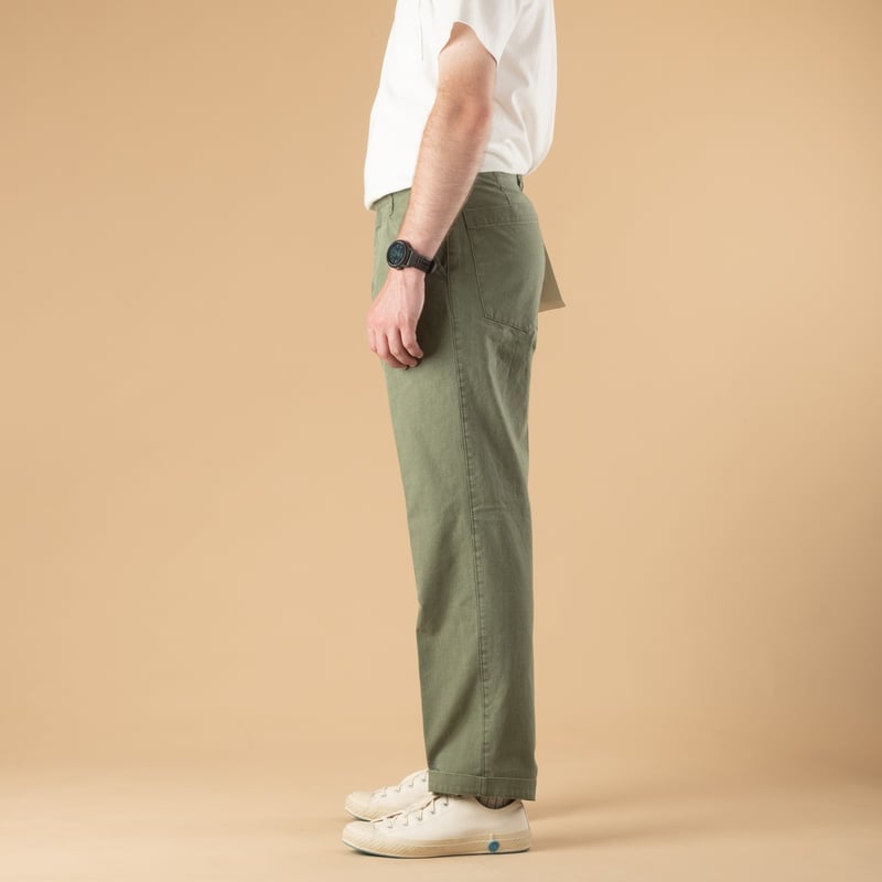 Image-Flâneurs_BARNSTORMER / 1510P Press Work Pants Olive_de-profil
