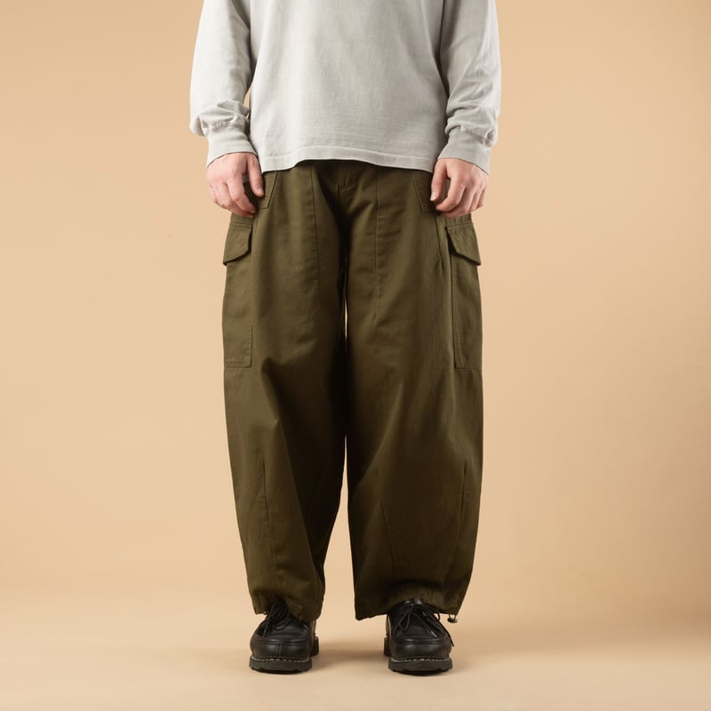 Olive Twill Cargo Balloon Pants
