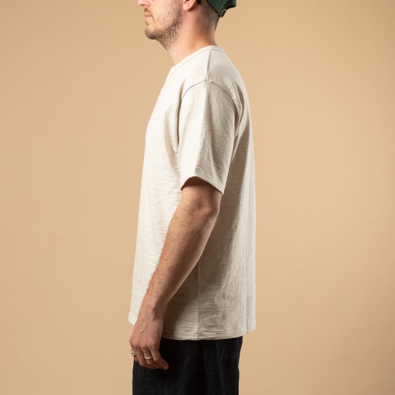 Image-Flâneurs_WAREHOUSE & CO. / Lot 4601 Henley Neck T-Shirt Oatmeal_de-profil