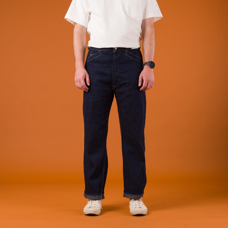Image-Flâneurs-WAREHOUSE & CO. / Lot.1234 1920’S Free Land Waist Overall Denim Trousers Indigo_face