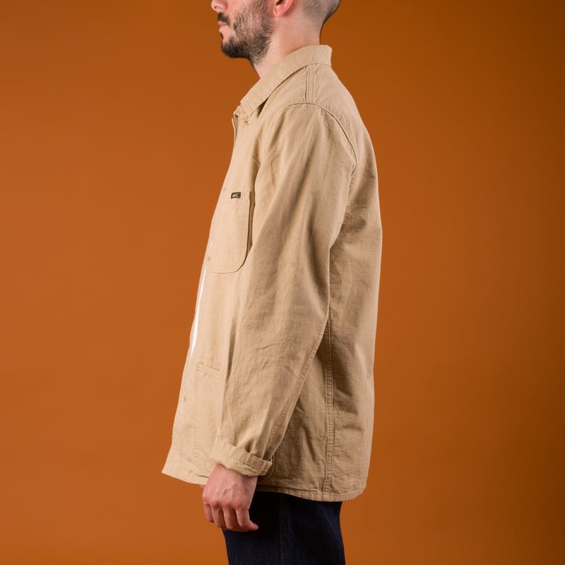 Image-Flâneurs_ONI DENIM / 03500-8BE 8oz "Betacham" Beige Selvedge Chambray Coverall_de-profil