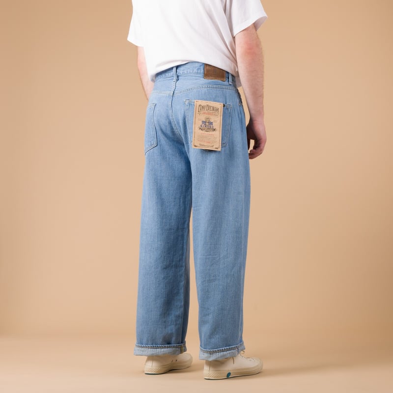 ONI DENIM 222-Kiraku-BB 12oz Super Wide Straight Bio Bleach Denim de dos