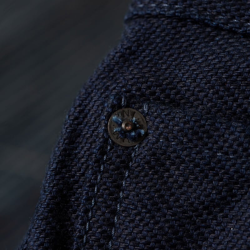oni x flaneurs detail indigo onewash rivet