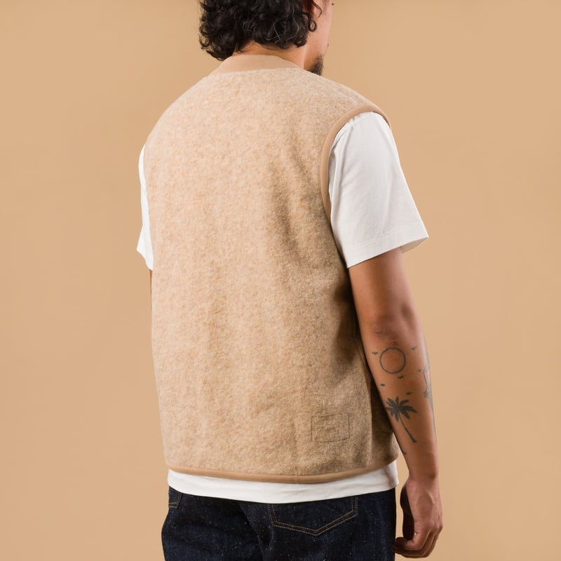 Wool Fleece Zip Waistcoat Fawn